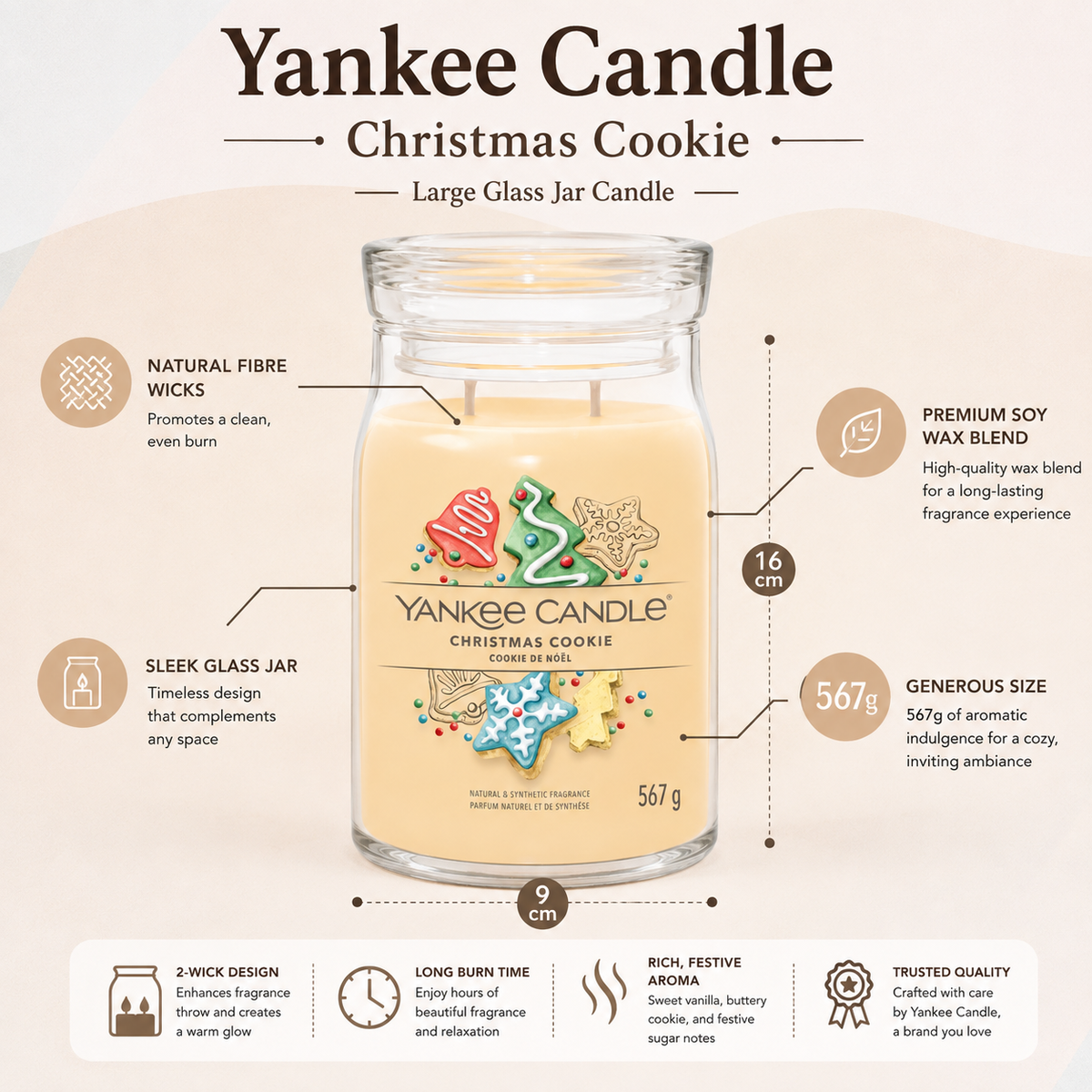 Yankee Candle Christmas Cookie Large Glass Jar 2 Wick Candle 567g