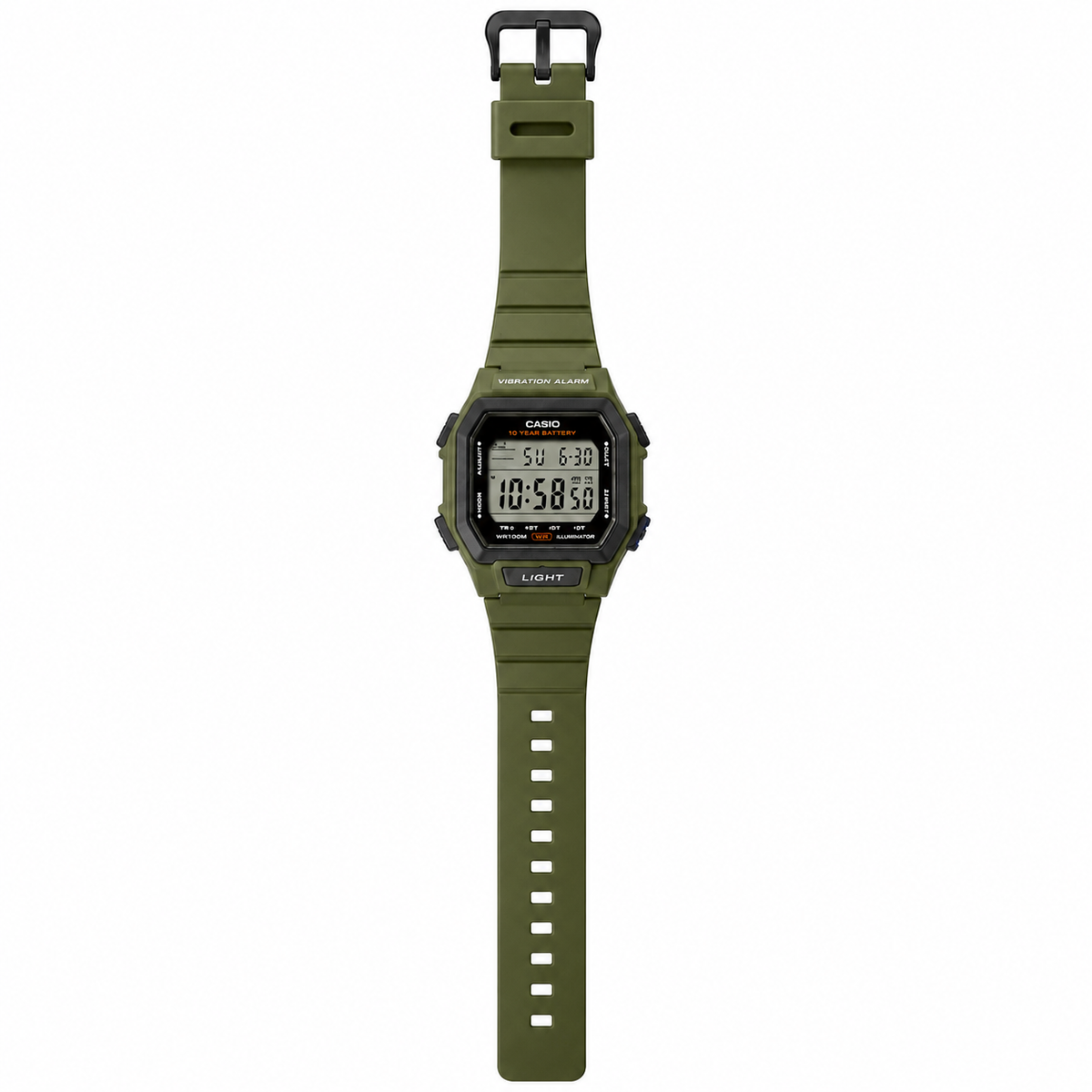 Casio W-738H-3AV Digital Sports Men’s Watch, Vibration Alarm, Dual Time, Green