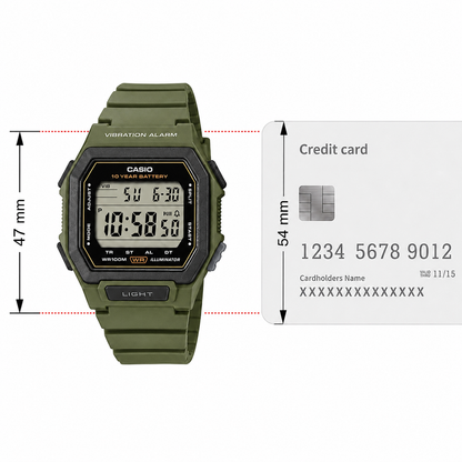 Casio W-738H-3AV Digital Sports Men’s Watch, Vibration Alarm, Dual Time, Green