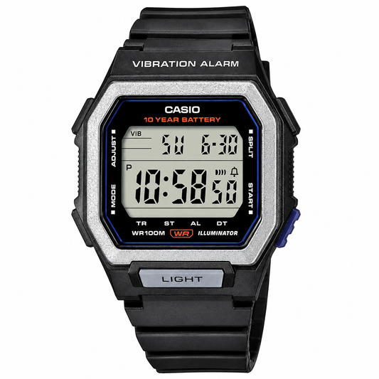 Casio W-738H-1AV Men’s Digital Watch, Vibration Alarm, Black & Silver