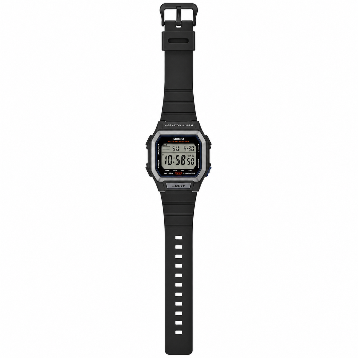 Casio W-738H-1AV Men’s Digital Watch, Vibration Alarm, Black & Silver