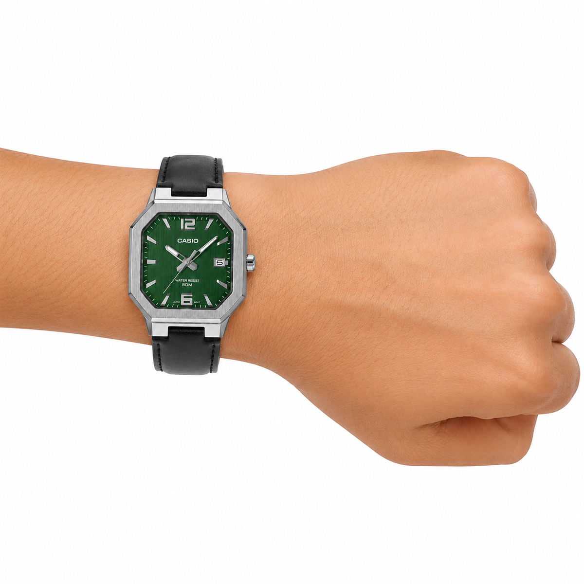 Casio MTP-B195L-3AV Men’s Analog Watch, Green Dial, Leather Strap