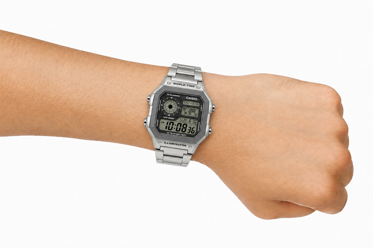 Casio AE-1200WHD-7AV Men’s Digital Watch, World Time, 5 Alarms, Stainless Steel