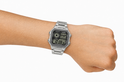 Casio AE-1200WHD-7AV Men’s Digital Watch, World Time, 5 Alarms, Stainless Steel
