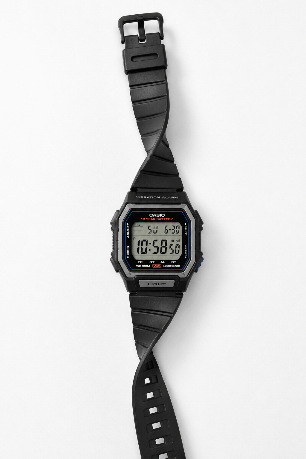 Casio W-738H-1AV Men’s Digital Watch, Vibration Alarm, Black & Silver