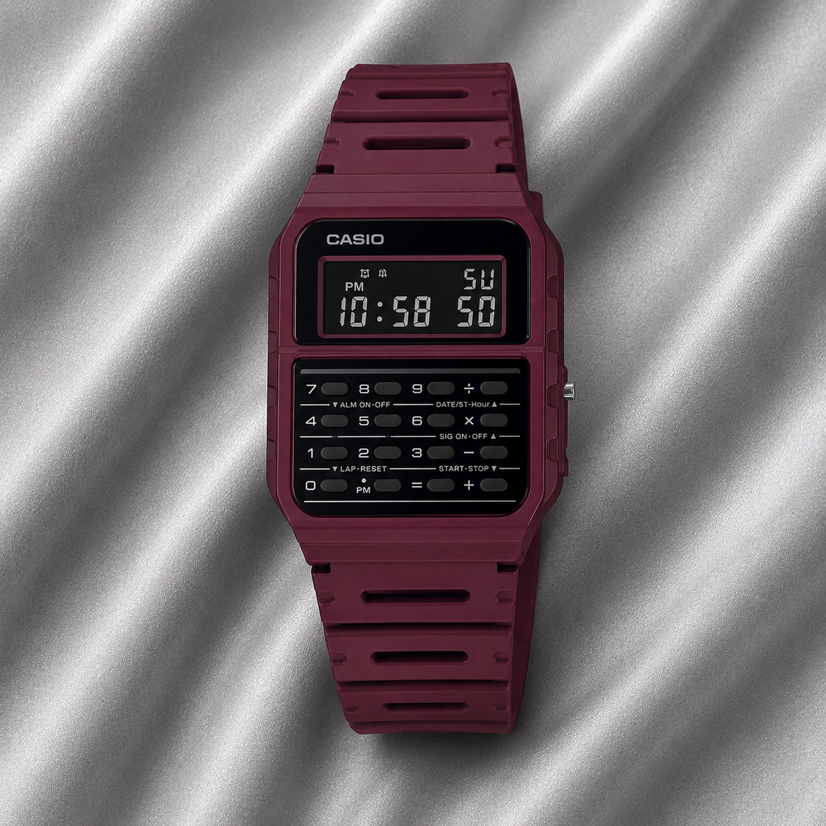 Casio CA-53WF-4B Unisex Calculator Digital Watch, 8-Digit Calculator, Retro Red
