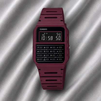 Casio CA-53WF-4B Unisex Calculator Digital Watch, 8-Digit Calculator, Retro Red