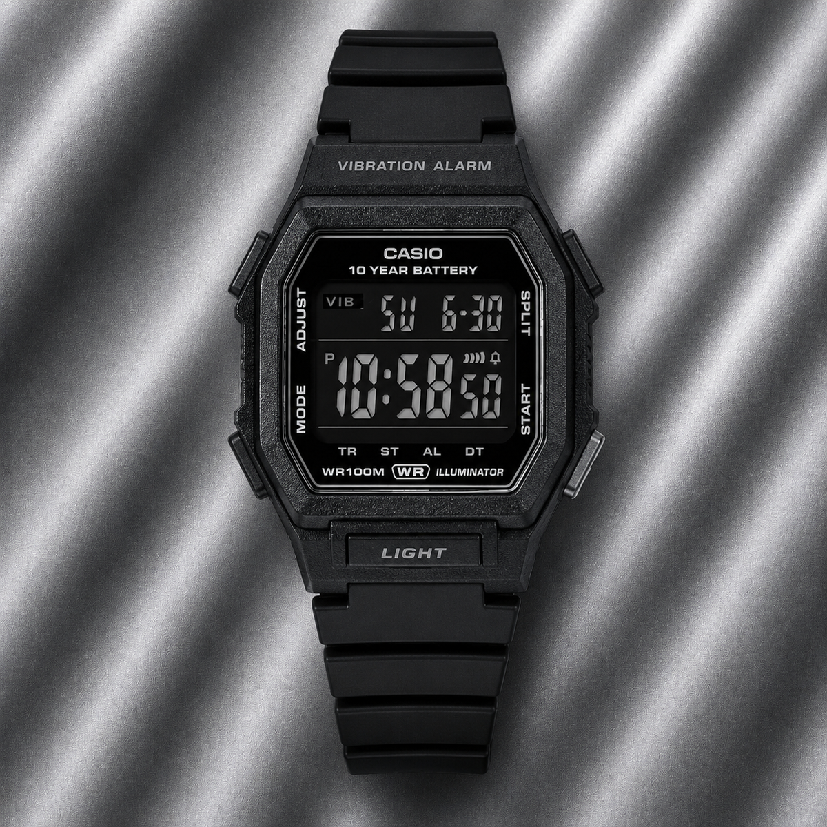 Casio W-738H-1BV Digital Watch, Vibration Alarm, Dual Time, Black