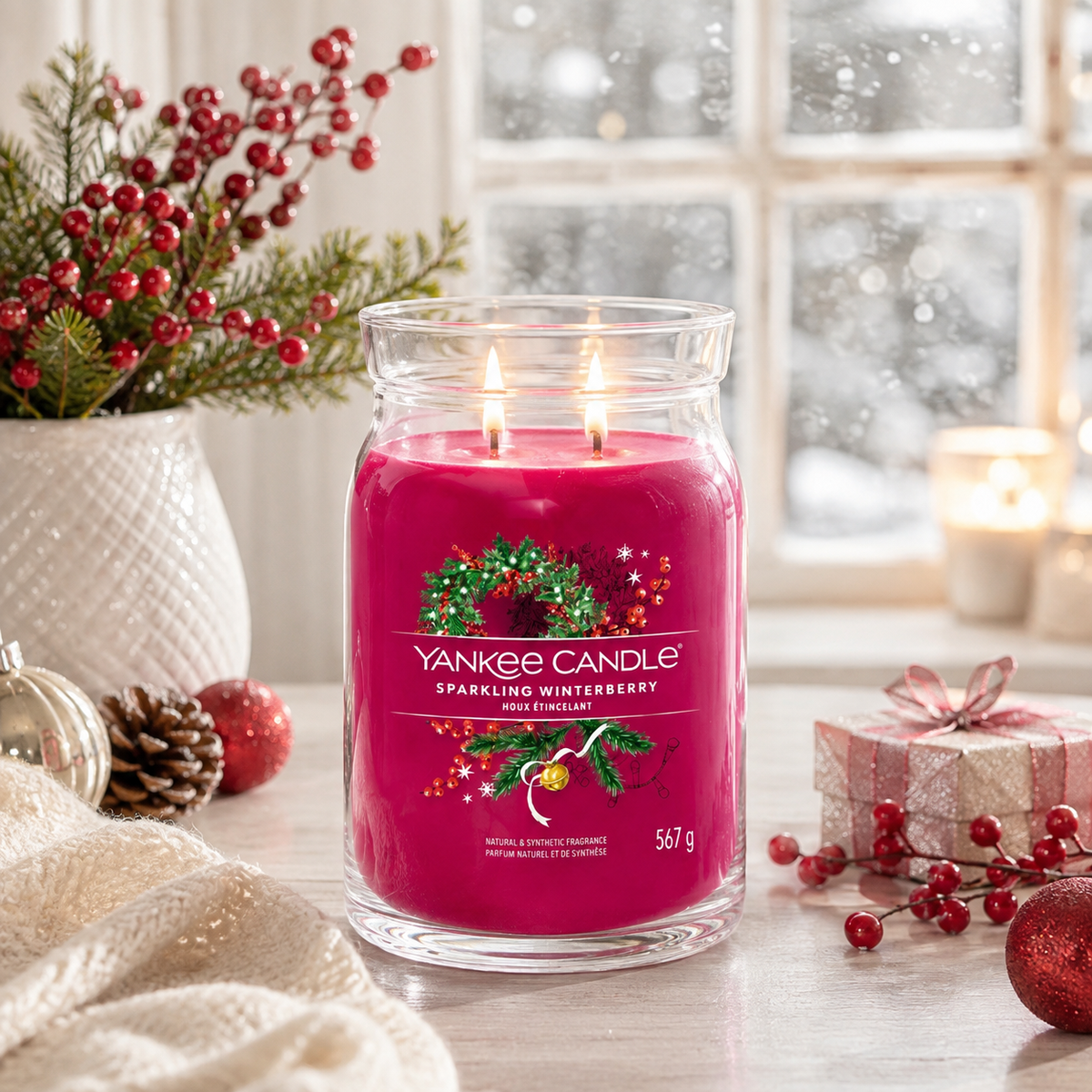 Yankee Candle Sparkling Winterberry Large Glass Jar 2 Wick Candle 567g