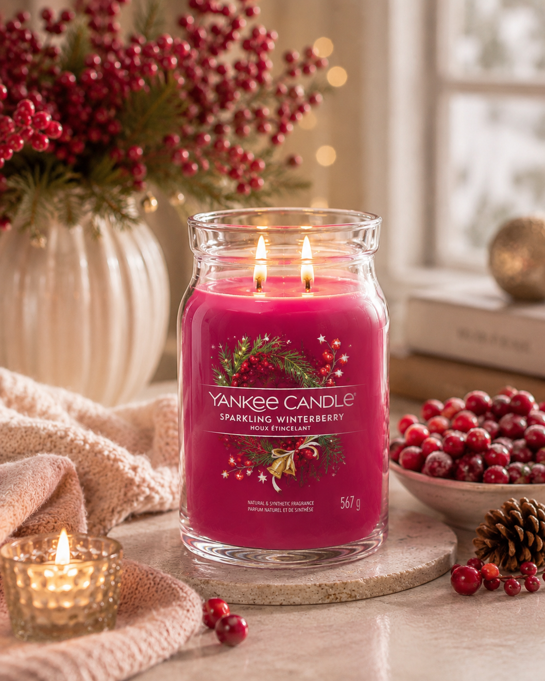 Yankee Candle Sparkling Winterberry Large Glass Jar 2 Wick Candle 567g