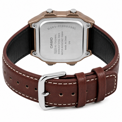 Casio AE-1200WHL-5AV Men’s World Time Digital Watch, Brown Leather Strap