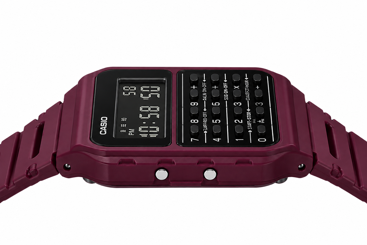 Casio CA-53WF-4B Unisex Calculator Digital Watch, 8-Digit Calculator, Retro Red