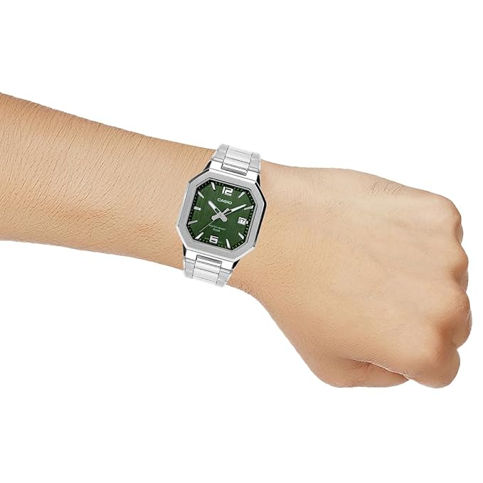 Casio MTP-B195D-3AV Men’s Stainless Steel Watch, Green Dial & Date