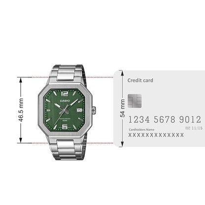 Casio MTP-B195D-3AV Men’s Stainless Steel Watch, Green Dial & Date