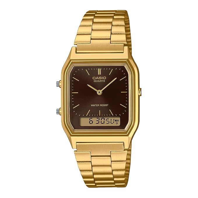 Casio AQ-230GA-5AMQYDF Unisex Vintage Analog-Digital Watch, Gold Tone, Brown Dial
