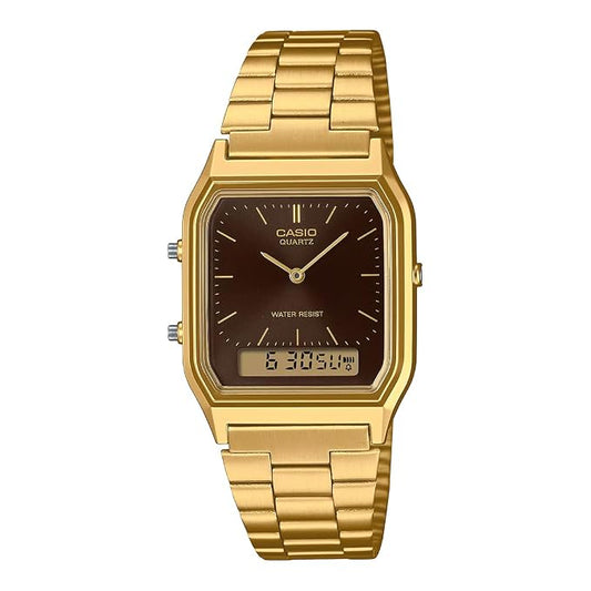 Casio AQ-230GA-5AMQYDF Unisex Vintage Analog-Digital Watch, Gold Tone, Brown Dial