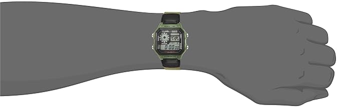 Casio AE-1200WHB-3BV Youth Series Men’s Digital Watch, World Time, Cloth Band, Green