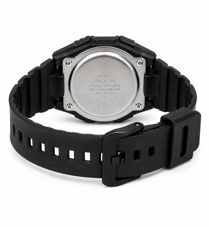 Casio W-738H-1BV Digital Watch, Vibration Alarm, Dual Time, Black