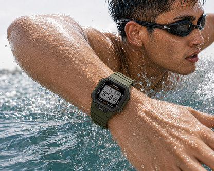 Casio W-738H-3AV Digital Sports Men’s Watch, Vibration Alarm, Dual Time, Green