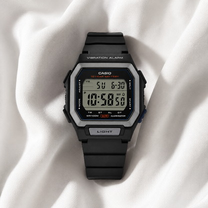 Casio W-738H-1AV Men’s Digital Watch, Vibration Alarm, Black & Silver