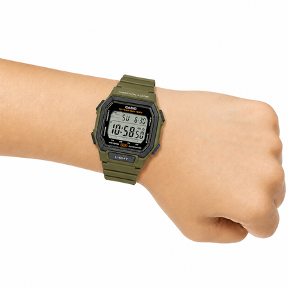 Casio W-738H-3AV Digital Sports Men’s Watch, Vibration Alarm, Dual Time, Green