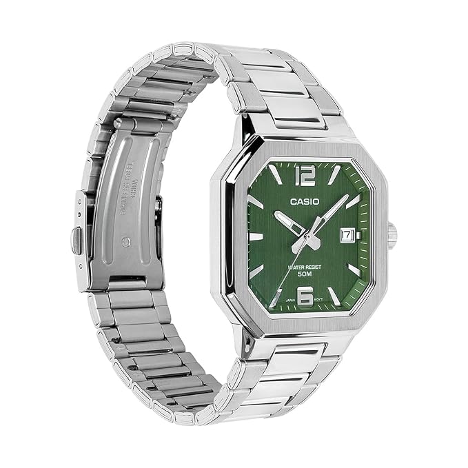 Casio MTP-B195D-3AV Men’s Stainless Steel Watch, Green Dial & Date