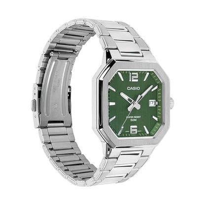 Casio MTP-B195D-3AV Men’s Stainless Steel Watch, Green Dial & Date