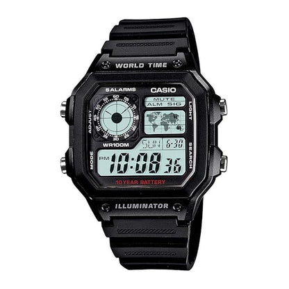 Casio AE-1200WH-1AV Youth Series Men’s Digital Watch, World Time, 10-Year Battery, Black