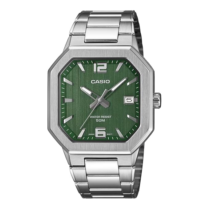 Casio MTP-B195D-3AV Men’s Stainless Steel Watch, Green Dial & Date