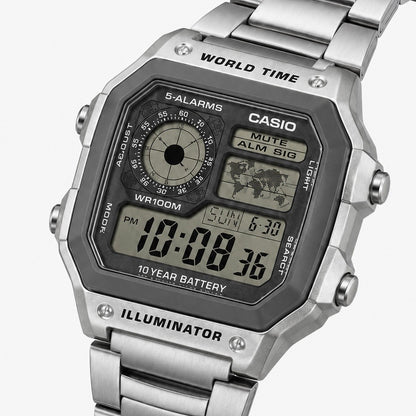 Casio AE-1200WHD-7AV Men’s Digital Watch, World Time, 5 Alarms, Stainless Steel