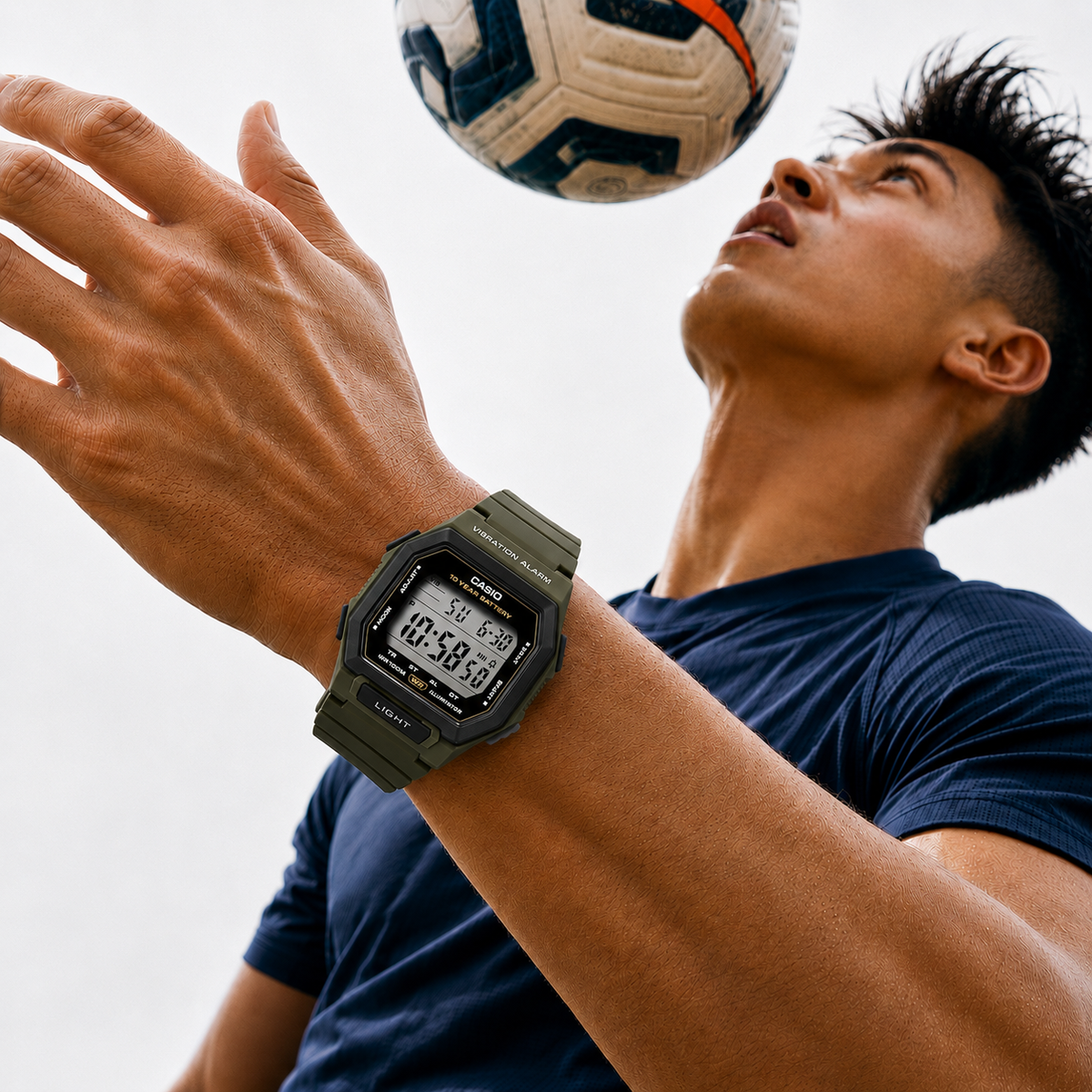 Casio W-738H-3AV Digital Sports Men’s Watch, Vibration Alarm, Dual Time, Green