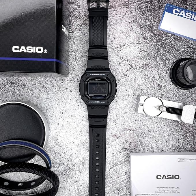 Casio W-218H-1BV Men’s Digital Watch, Black Dial, Black Resin Band