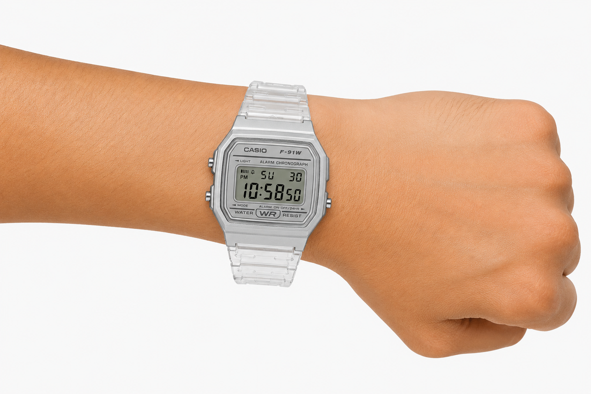 Casio F-91WS-7EF Classic Clear Unisex Digital Watch, Transparent Resin, Vintage Style