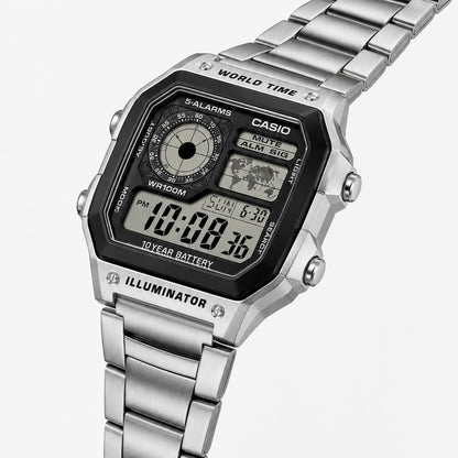 Casio AE-1200WHD-1AV Men’s World Time Digital Watch, Stainless Steel