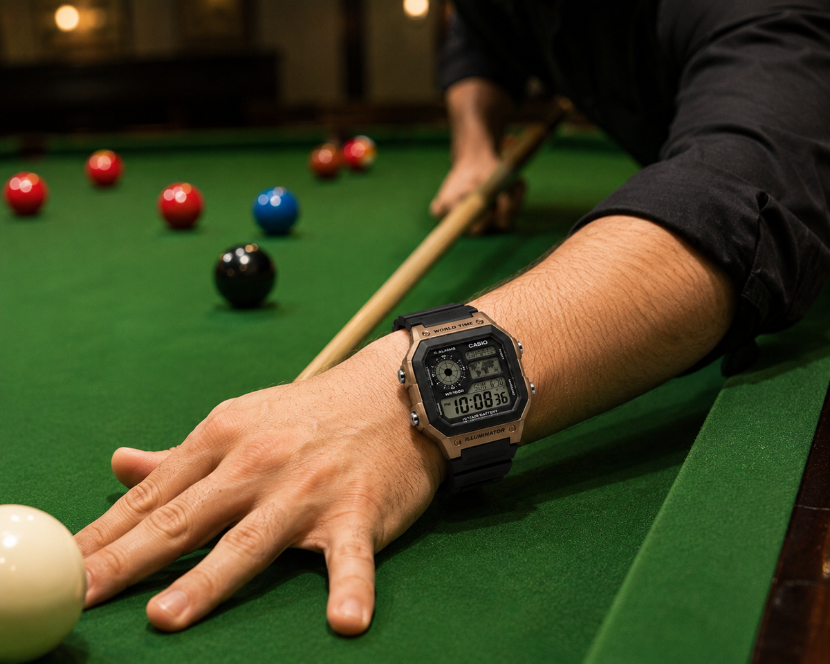 Casio AE-1200WH-5AV Illuminator Men’s Digital Watch, World Time, Black & Brown