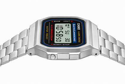 Casio A168WA-1W Unisex Vintage Digital Watch, Stainless Steel Band, Silver & Black
