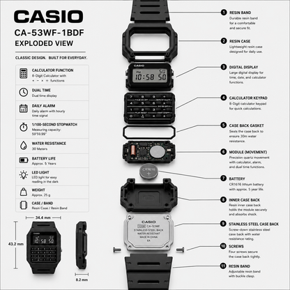 Casio CA-53WF-1B Unisex Calculator Digital Watch, 8-Digit Calculator, Black