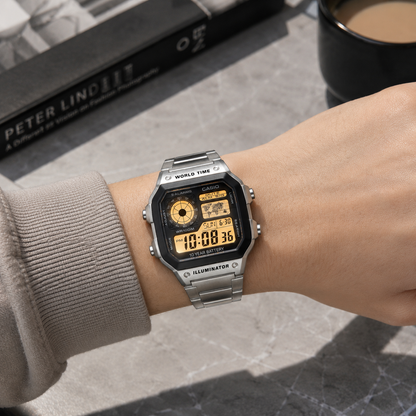 Casio AE-1200WHD-1AV Men’s World Time Digital Watch, Stainless Steel