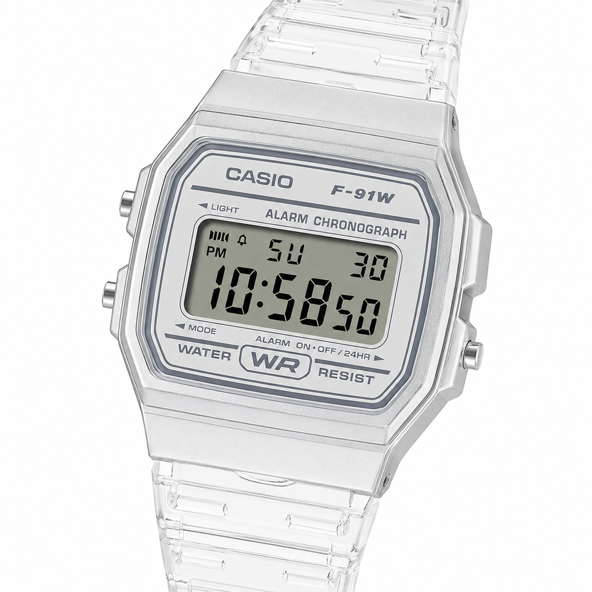 Casio F-91WS-7EF Classic Clear Unisex Digital Watch, Transparent Resin, Vintage Style