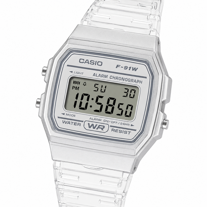 Casio F-91WS-7EF Classic Clear Unisex Digital Watch, Transparent Resin, Vintage Style