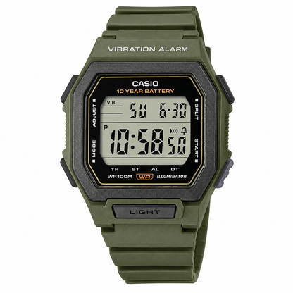 Casio W-738H-3AV Digital Sports Men’s Watch, Vibration Alarm, Dual Time, Green