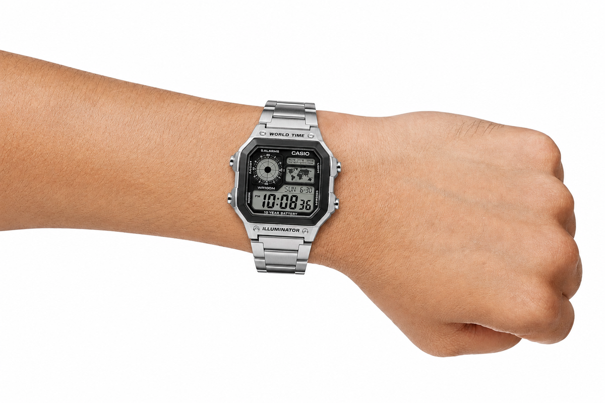 Casio AE-1200WHD-1AV Men’s World Time Digital Watch, Stainless Steel