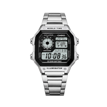 Casio AE-1200WHD-1AV Men’s World Time Digital Watch, Stainless Steel
