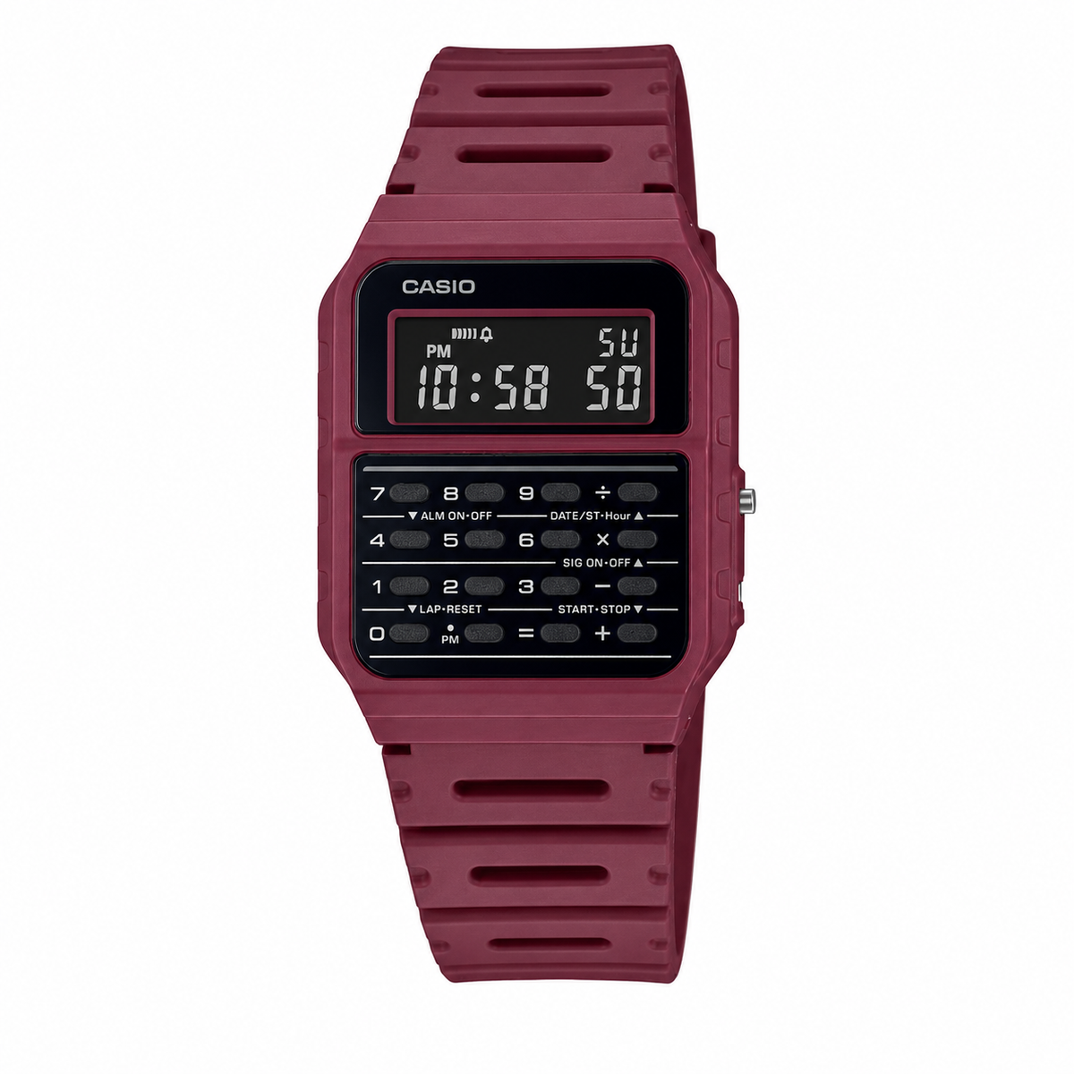 Casio CA-53WF-4B Unisex Calculator Digital Watch, 8-Digit Calculator, Retro Red