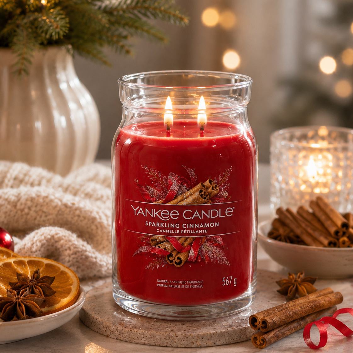 Yankee Candle Sparkling Cinnamon Large Glass Jar 2 Wick Candle 567g