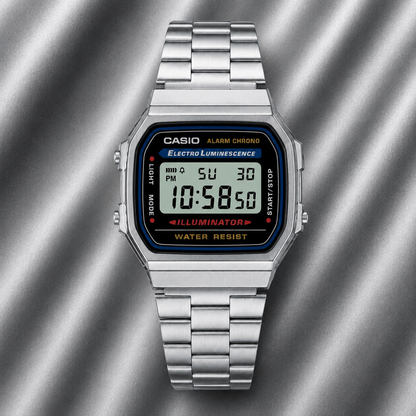 Casio A168WA-1W Unisex Vintage Digital Watch, Stainless Steel Band, Silver & Black