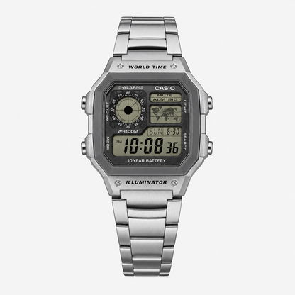 Casio AE-1200WHD-7AV Men’s Digital Watch, World Time, 5 Alarms, Stainless Steel