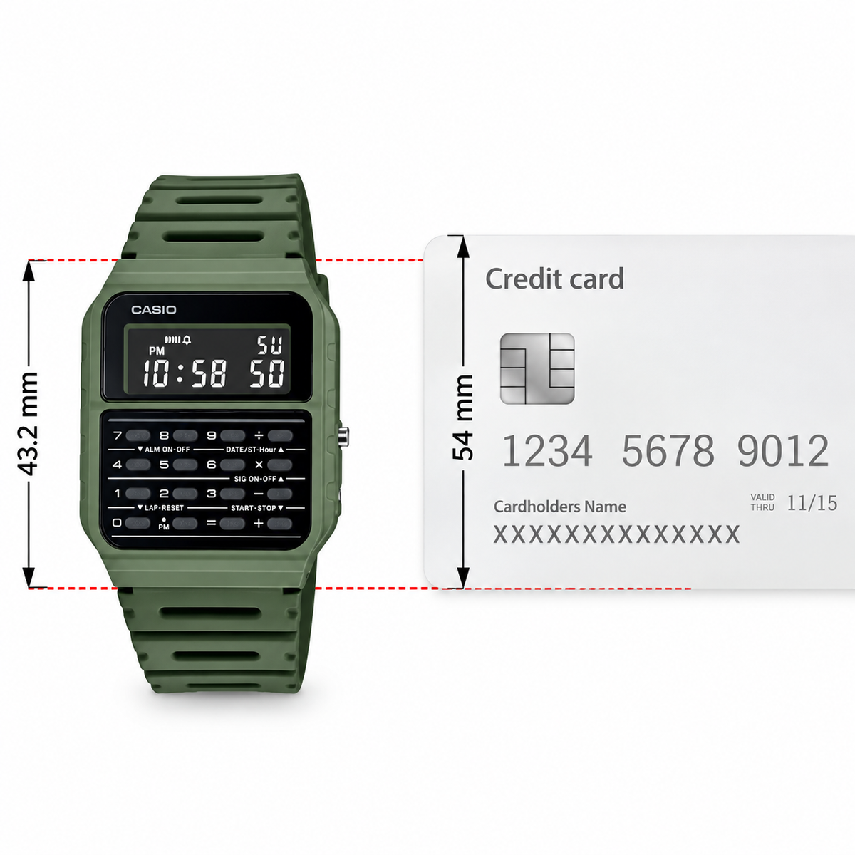 Casio CA-53WF-3B Digital Unisex Watch, Calculator, Green