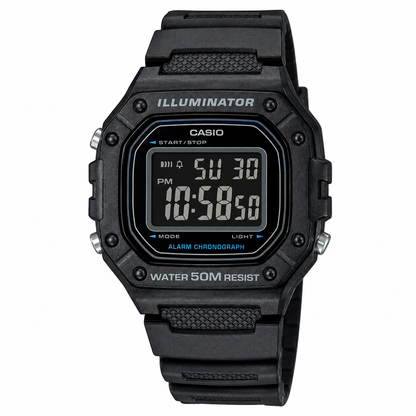Casio W-218H-1BV Men’s Digital Watch, Black Dial, Black Resin Band