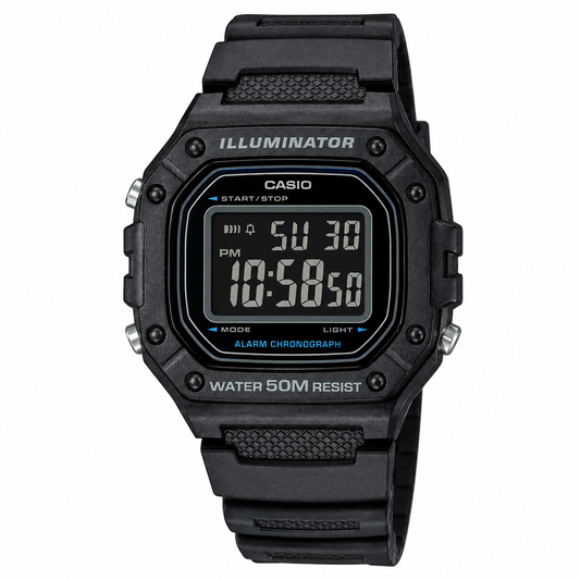 Casio W-218H-1BV Men’s Digital Watch, Black Dial, Black Resin Band